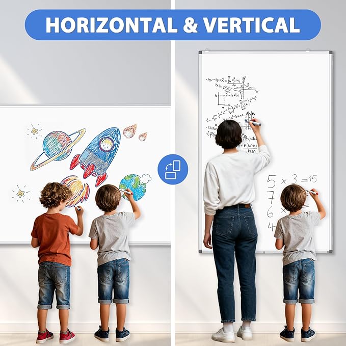 WALGLASS Large Whiteboard, 48" x 36" Double-Sided Large Dry Erase White Board for Wall, Hanging Whiteboard with Silver Aluminium Frame for Home, School, Office, Kitchen