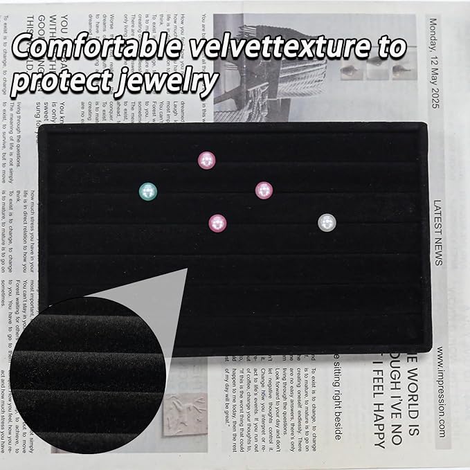 Velvet Jewelry Organizer Trays Black Stackable Jewelry Storage Display Tray, 8 Rolls