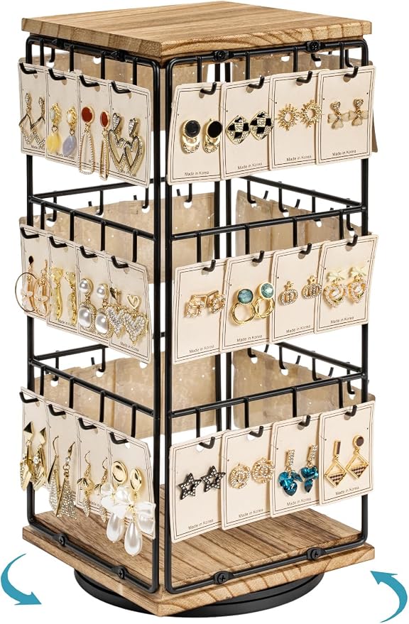 360 Rotating Earring Display Stands for Selling, Earring Rack Display Holder Stand, Jewelry Display for Vendors Selling Earring Cards, Necklaces, Bracelets, Hair Accessories (48 Hooks)