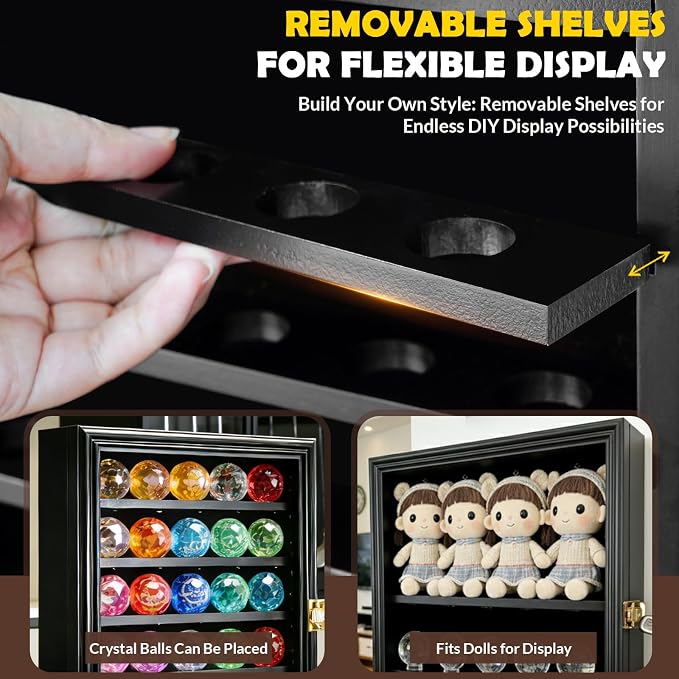 JupDec Golf Ball Display Case Frame for 30 Balls, Dustproof Solid Wood Holder Box with Unobstructed Clear View, Velvet Lined Cabinet with Removable Shelves, Ideal Gift for Golf Fans