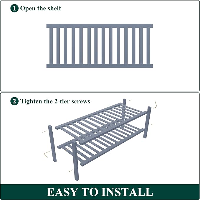 Smiry Bamboo Shoe Rack, 2 Tier Free Standing Wooden Shoe Organizer, Stackable Wood Shoe Storage Shelf for Closet, Entryway, 14 Vertical Slats, One-piece Heavy-Duty Legs, 26.8"x11"x13", Grey