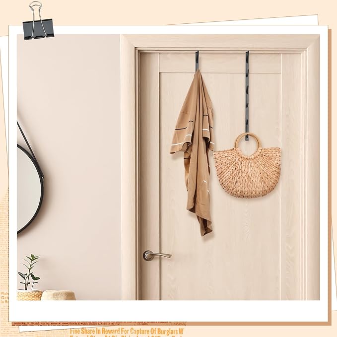 Tandefio 2 Pack 13.8" Over The Door Hook Hanger Comes with 6 Hooks from Large to Small Metal Extra Long Over The Door Hooks Hanger for Hats Rack Coat Scarf Purse Bags Scarf Keys and More (Black)