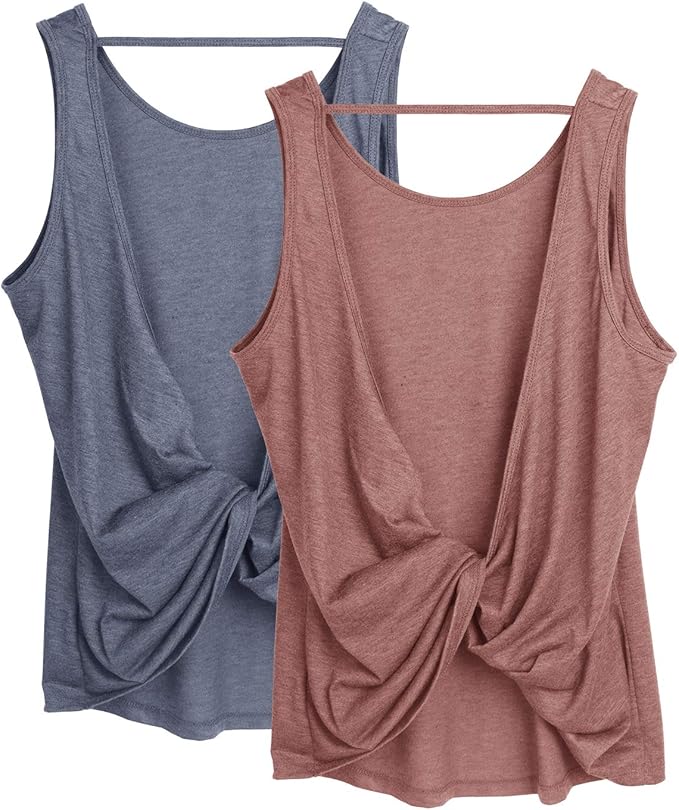 icyzone Women's Open Back High Neck Workout Athletic Gym Tank Tops