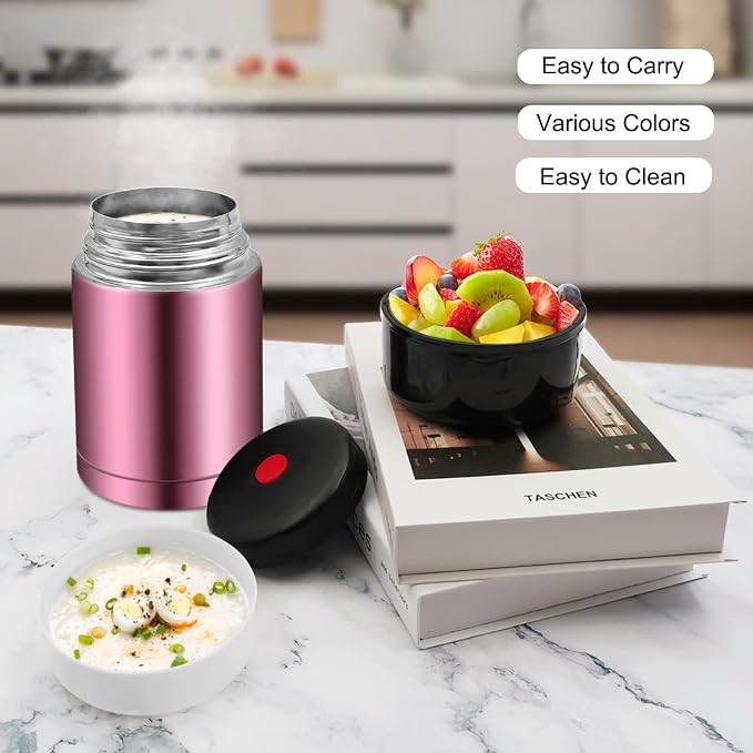 28oz Soup Thermos, Stainless Steel Thermos for Hot Food, Wide Mouth Food Thermos Jar, Insulated Lunch Container Leak Proof Vacuum Thermal Flask(rosered)