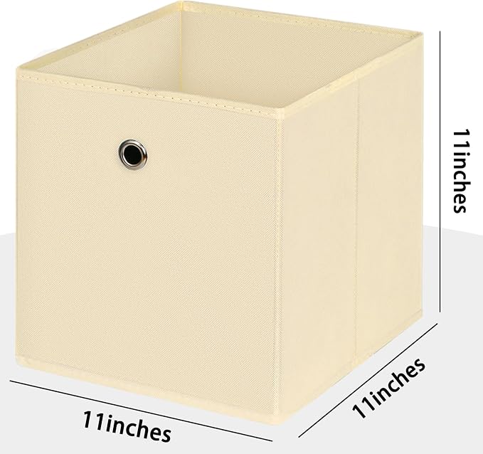 Foldable Storage Cubes Bins ,11 Inch Cloth Storage Cube Fabric Storage Box Cubes Organizer Baskets with Handles for Home Organizer Set of 3 (Creamy-White)