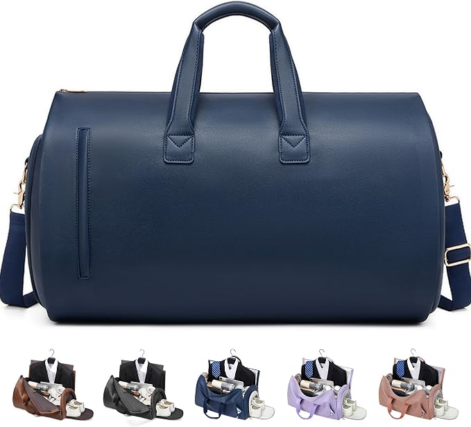 Convertible Garment Bag, Carry on Garment Duffel Bag with Shoulder Strap, Men's Women's Travel Clothing Bag with Shoe Compartment, 2-in-1 Hanging Suitcase Suit Business Travel Bag (Blue)