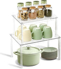 2 Pack Clear Acrylic Spice Rack, 5mm Thick Stackable Cabinet Shelf Riser, No Drill Wall Mounted Kitchen Organizer with Adjustable Feet, Multi-Purpose Storage for Pantry Countertop Bathroom Makeup