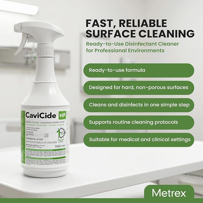 Metrex CaviCide HP Hydrogen Peroxide Disinfectant Spray – Kills Norovirus, MRSA, TB & Flu in 1 Minute – EPA-Registered Hospital-Grade Cleaner for Medical, Dental, Salon & Vet – 24 fl oz, 1 Count