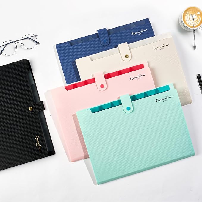 Sooez Accordion File Organizer, Letter Size Expanding File Folder with Labels, 8 Pocket Folders for Document, Portable Paper Bill Receipt Organizer for Home School Office Supplies, A4 Size, Sky Blue