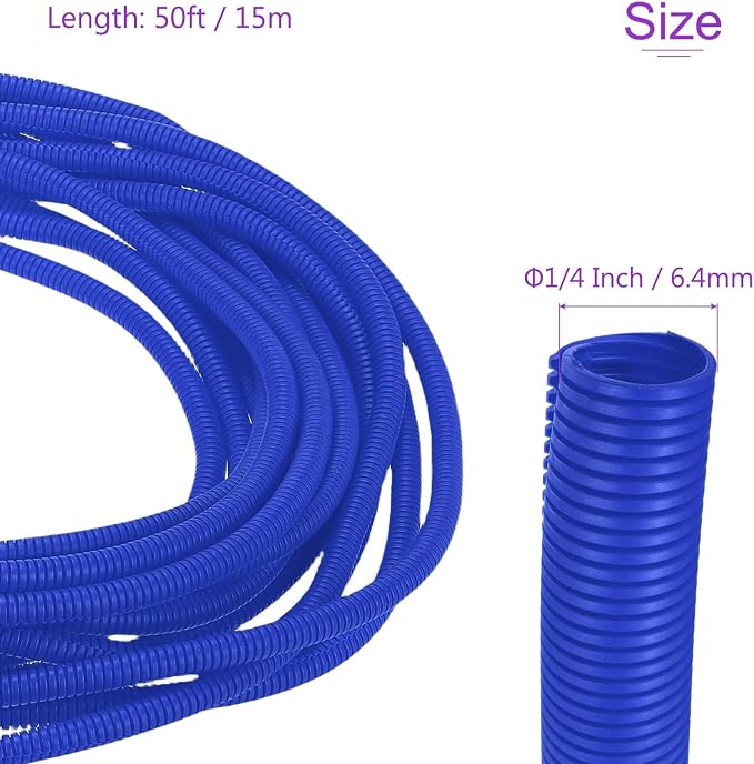 DMiotech 50ft Wire Loom Split Tubing 1/4 Inch(6.4mm) ID, Cord Protectors from Pet Flexible Conduit Cable Management for Office Home Garden, Blue