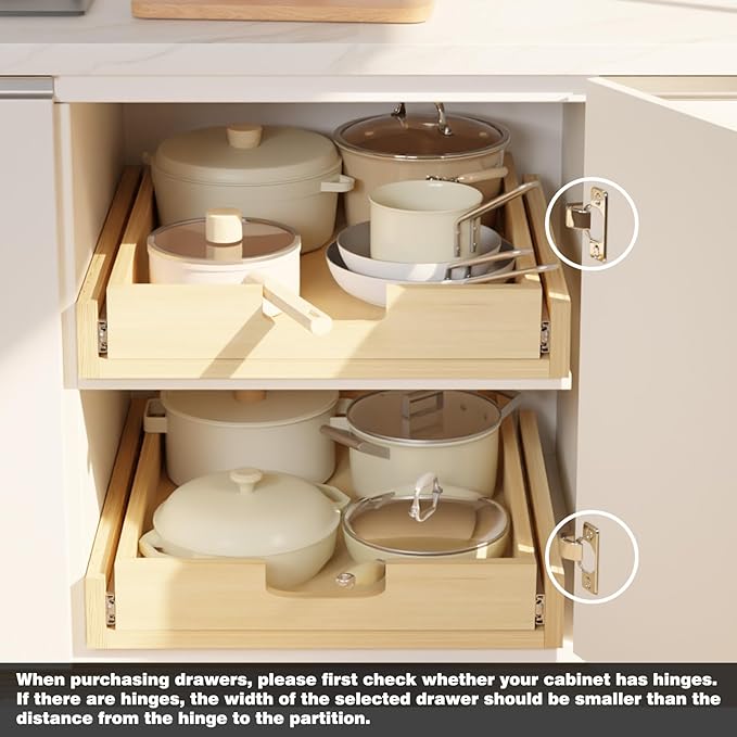 Pull Out Cabinet Organizer, 20''W×21''D Sliding Drawers for Cabinets, 1 Tier Soft Close Slide Out Wooden Pull out Drawers, Base Cabinet Organization for Kitchen, Pantry, Bathroom
