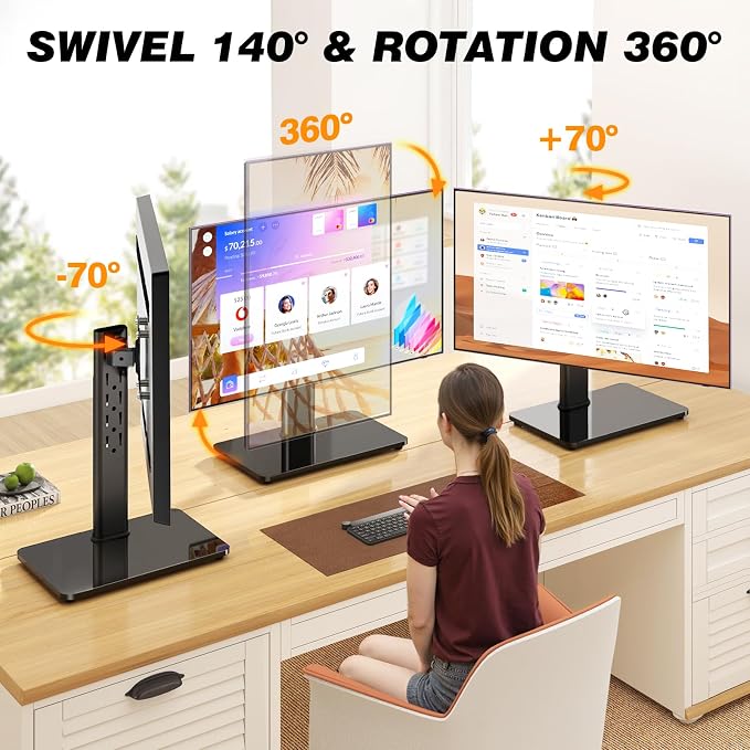 TAVR Furniture Single Monitor Stand VESA Mount for 13-32 Inch Screens | Free-Standing Monitor Riser with Swivel Tilt Rotation Height Adjustable, Universal Desk Stand up to 44lbs, Black