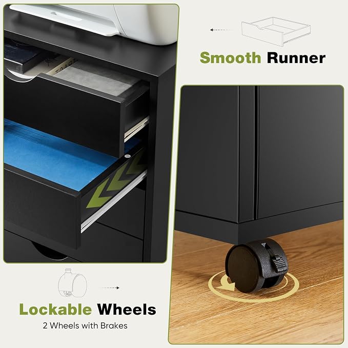Sweetcrispy 7 Drawer Storage Cabinet, Rolling Wood Under Desk Drawer with Wheels, Small Mobile Organizer Dresser Chest for Home Office, Bedroom, Rolling Vertical Organizer for Home Office, Dark