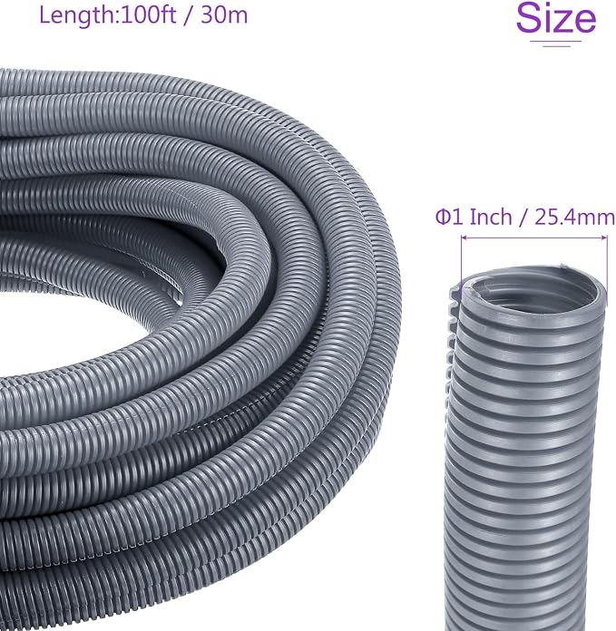 DMiotech 100ft Wire Loom Split Tubing 1 Inch(25.4mm) ID, Cord Protectors from Pet Flexible Conduit Cable Management for Office Home Garden, Gray