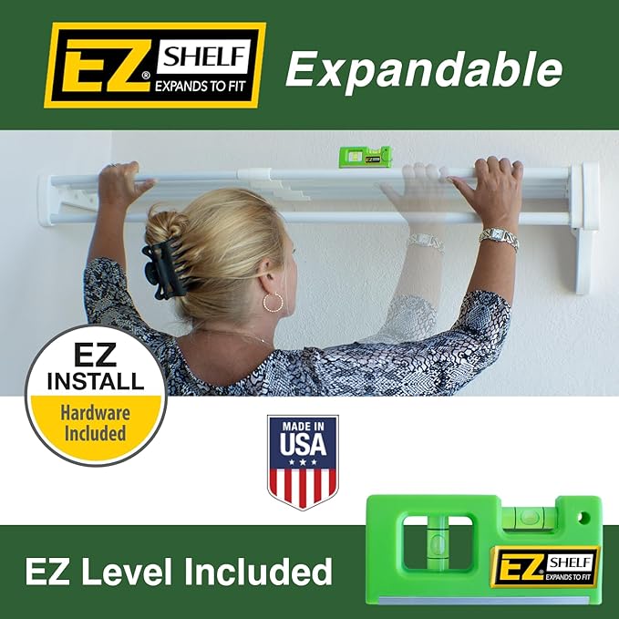 EZ Shelf Expandable Shelf (No Rod) - Mounts to Backwall (White, 65.3" - 120")