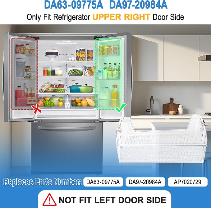 [2 PACK] Upgraded Right Refrigerator Door Bin RF28T5001SR RF28T5021SR RF27T5201SR RF27T5241SR RF28T5101SR RF28T5001SG DA63-09775A DA97-20984A Door Shelf Compatible with Samsung Refrigerator Door Bin