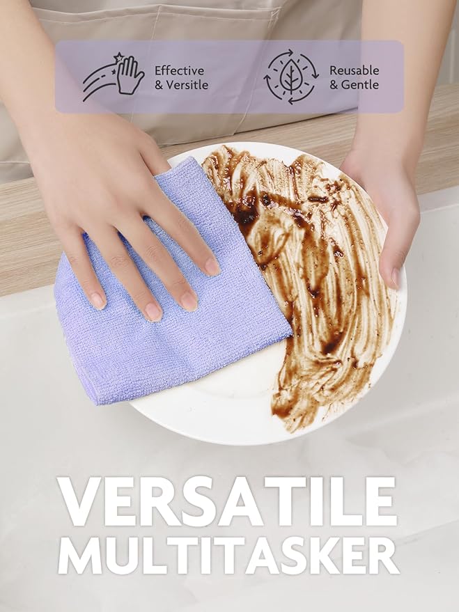 Fantasticlean Microfiber Cleaning Cloth Roll -150 Pack, Tear Away Microfiber Towels, 12" x 12", Reusable, Washable, Ultra Absorbent Dishcloth for All-Around Cleaning Supplies (Pink & Lavender)