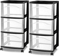 Sterilite 2 Pack 3 Drawer Storage Cart, Plastic Medium Organizer with Wheels, Black - Multipurpose Bin for Crafts, Accessories, or Office Supplies