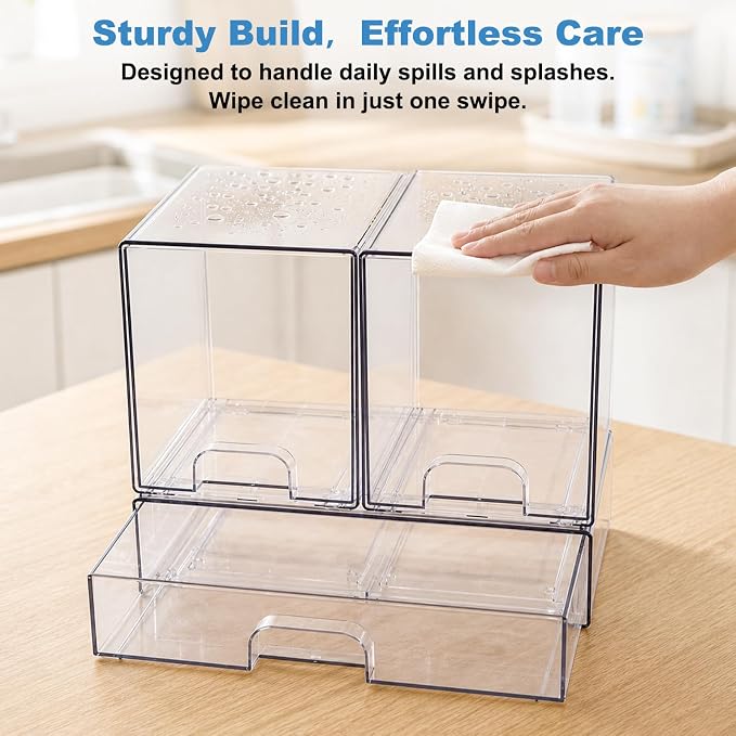 Clear Baby Bottle Organizer, 3-Piece Modular Stackable Acrylic Bins Set | BPA-Free Heavy-Duty Acrylic; Fits Breast Pump Parts, Nipples & Pacifiers; Space-Saving Nursery Cabinet & Drawer Organizer