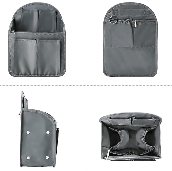 Surblue Backpack Organizer Insert Liner Hanging Travel Rucksack Purse and Handbag Insert Pocket, High-capacity Divider Foldable Nylon Shoulder Bag Organizer for Men and Women, (Grey, M)