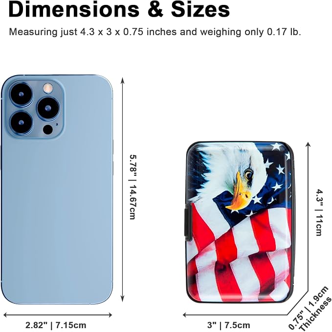Credit Card Holder, RFID Blocking Small Metal Credit Cards Holder Wallet for Women Men Business Aluminum Protector Sleeves Slim Case (Bald Eagle on American Flag)