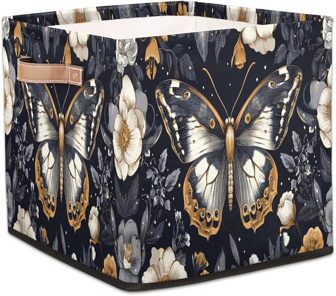 TropicalLife Flower Butterfly Storage Cube, 13 Inch Fabric Cube Storage Organizer Bin for Shelves Clothes, Decorative Foldable Storage Boxes