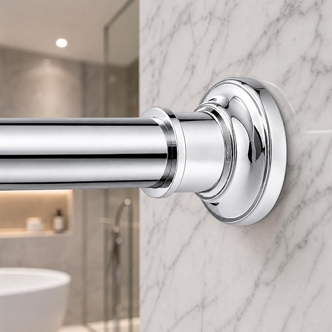 Outdoor Tension Rods No Drilling Curtain Patio Shower Bathroom Curtain Rod Windows Heavy Duty 40-100 Inch Silver Adjustable 1.1 Inch Diameter Thick Spring No Rust