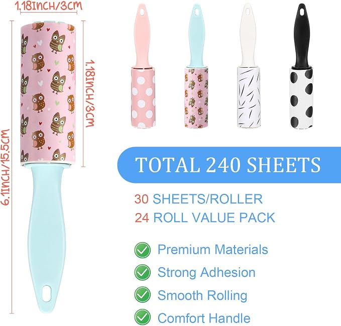 Hushee 24 Pcs Mini Lint Rollers for Pet Travel Size Clothes Roller Hair Lint Removers Sticky Tool for Clothes, Gift Bags, Pet Hair Removal