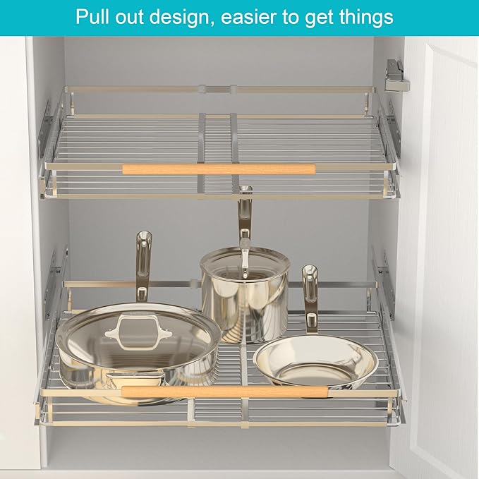 iPEGTOP Pull Out Cabinet Drawer Shelf Organizer, Extendable Sliding Slide Out Pantry Shelves Storage Heavy Duty for Kitchen Cabinets Under Sink, Adjustable Width 23.1~39.9" W x 22.5" D