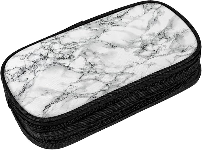Perinsto Black And White Marble Pencil Case Big Capacity Multi Compartment Stationery Box Pencil Pouch Holder Desk Organizer For School Office Home