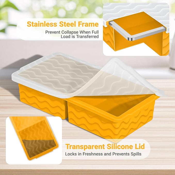 Aopigavi Silicone Freezer Tray with Lid – 2-Cup Soup Freezer Container Molds, Large Ice Cube Trays for Freezing Soup, Sauce & Broth, Meal Prep & Food Storage – Oven & Dishwasher Safe, 2-Pack