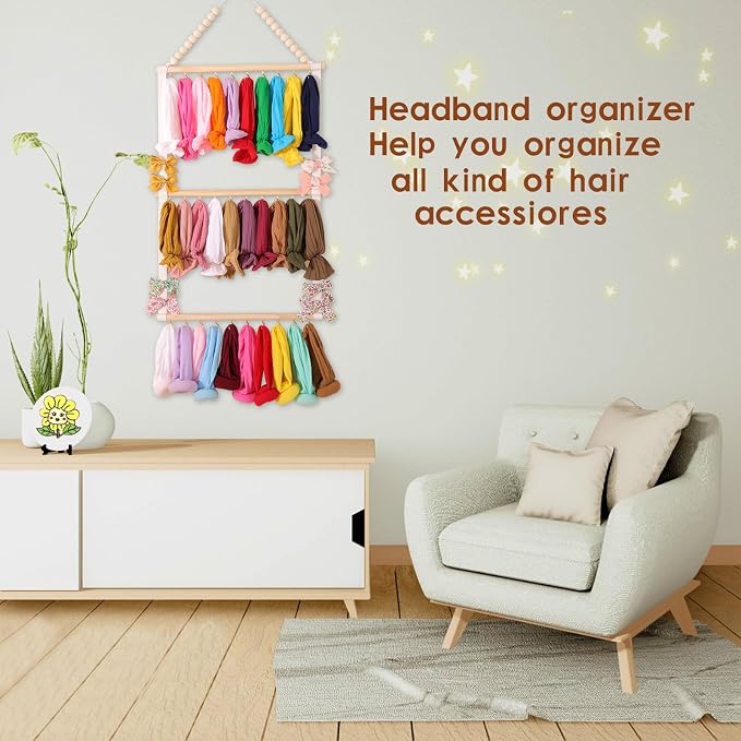 YOcity Headband Holder Organizer for Girls Baby Hair Accessories Organizer Hair Bow, Clip, Hair Tie,Headbands Storage Hanging Decor for Nursery Toddler Girls Room (White)