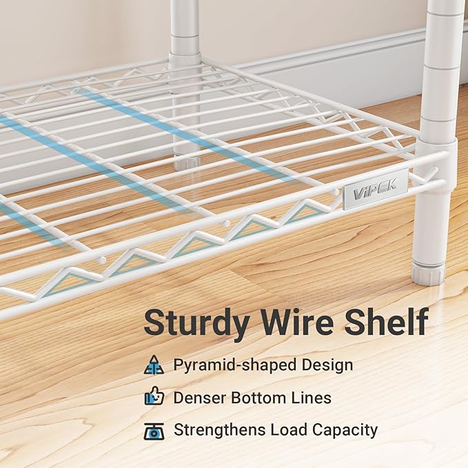 VIPEK S3 Freestanding Clothes Rack Heavy Duty Garment Rack 8-Tier Shoe Racks Closet Storage Organizer Large Wardrobe, Hanging Rod, Adjustable Metal Shelf, 68.9" L x 15.7" W x 76.4" H, White