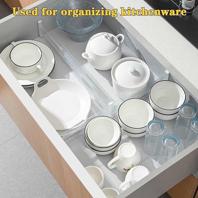 4 Pcs Drawer Dividers for Clothes, 3.15" High 11.34"-19.69" Adjustable Expandable Dresser Drawer Organizer, Clear Plastic Separators for Dresser, Baby Clothing (4, white‌)