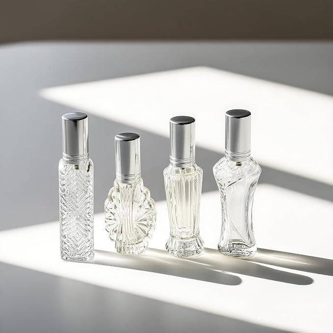 4 Pcs Vintage Glass Refillable Perfume Bottles Empty Spray Set | Vintage Glass Refillable Empty Perfume Bottles with Spray 4 Pack for Wedding Car Home Vanity Travel Decor Gift