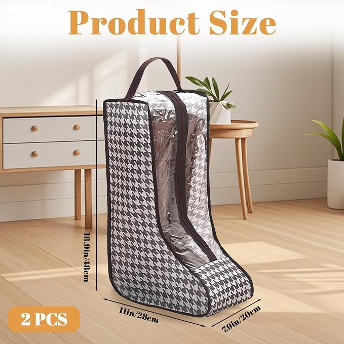 2 Pack Boot Bags for Cowboy Boots Storage Organizer Tall Style, Portable Travel Shoe Bags Protector Box Organizer with Handle for Cowboy Shoes, Dustproof for Packing Travel and Daily Use