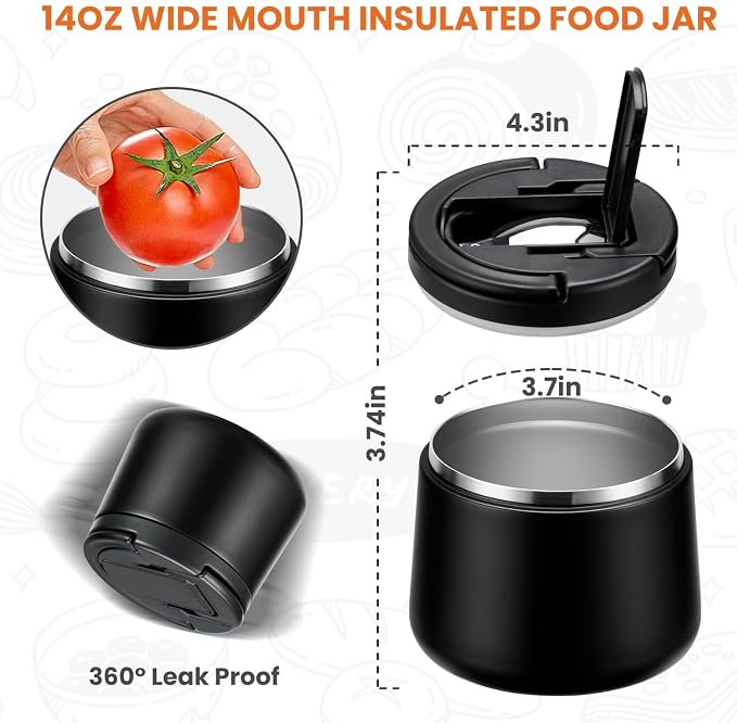 Itslife 14oz Vacuum Insulated Soup Thermo for Hot Food, Kids Lunch Container with Leakproof Buckle Lid, Wide Mouth Stainless Steel Food Jar with Spoon
