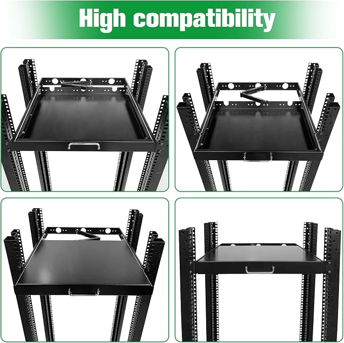 GlobalRack 1U Keyboard Drawer, 18 Depth, Extends to 27.5", Soft-Close | keyboard mount | 1U rack drawer | Soft-close damping | Foldable handle | Built-in cable management | Heavy-gauge stee