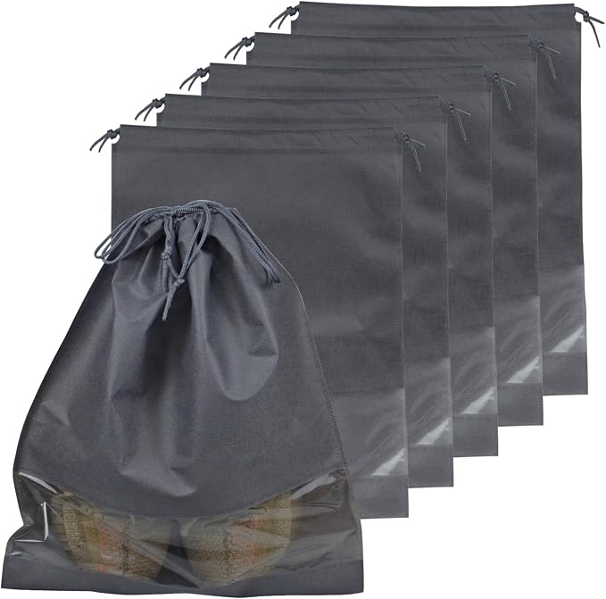 10 Pack Shoe Bags for Travel, Drawstring Bag for Men Women, Shoe Storage, Travel Essentials, Organization Accessories (10, Grey)