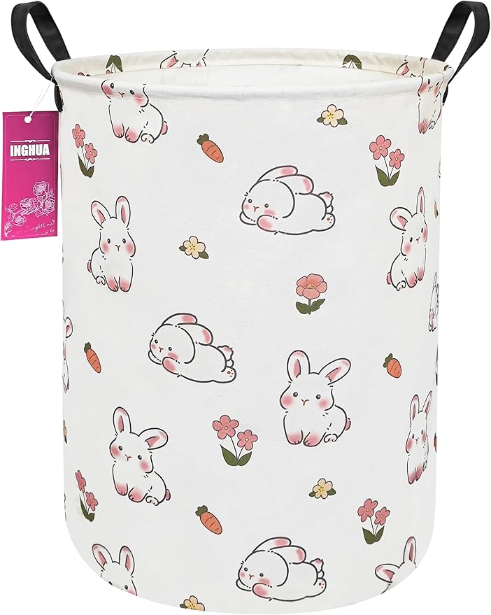 Laundry Hamper Large Canvas Fabric Lightweight Storage Basket/Toy Organizer/Dirty Clothes Collapsible Waterproof for College Dorms, Boys and Girls Bedroom,Bathroom(rabbit)