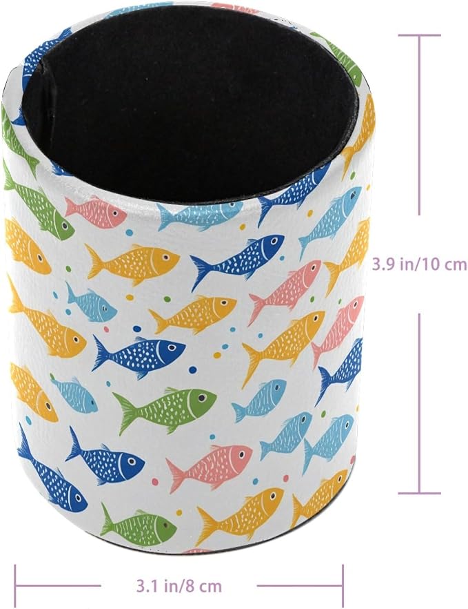Colorful Fishes Pen Holder Pencil Organizer for Desk, 3.1” x 3.1” x 3.9” Pencil Cup Office Supplies, Large Capacity Cute Pen and Makeup Brush Holder for Home, School, Desktop