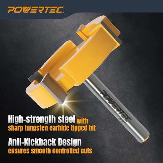 POWERTEC Slab Flattening Router Bit, 1/4 Shank, 2" Diameter, 1/2" Cutting Depth, Woodworking Surfacing Bits for CNC Machine, Wood Milling & Live Edge Wood Planing (73056)