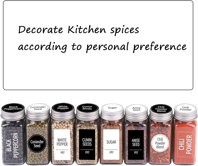 SWOMMOLY 892 Spice Jar Labels in 5 Types of Spice Labels with Chalk Marker | 800 Printed Spice Labels with 92 Extra Write-on Labels Stickers for DIY, Waterproof & Tear-Resistant