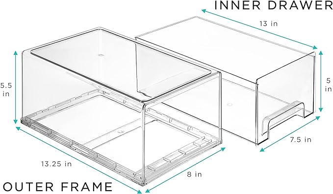 Sorbus Large Clear Stackable Storage Drawers – 6-Pack Plastic Organizer Bins with Handles – Stackable Pull-Out Storage Drawers for Closet, Pantry, Office, Bathroom, Craft, and Toy Organization