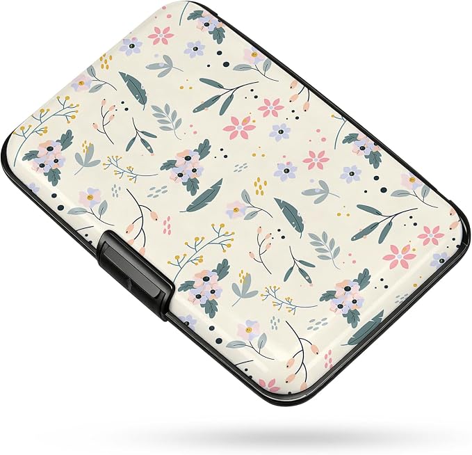 Credit Card Holder RFID Aluminum card case Flowers mini Wallet Women Men | ABS Business ID Case,Hard Case Large Capacity 6 Slots, Waterproof Durable ，Secure Closure Slim Small Credit Card Protector