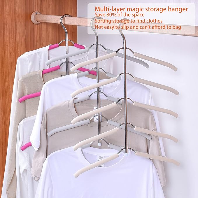3 Pack 5 in 1 Hangers Blouse Tree Hangers Non Slip Space Saving Clothes Hanger Multi-Layer Clothes Hanger Stainless Steel Sweater Shirt Hanger Closet Storage Organizer(Black)