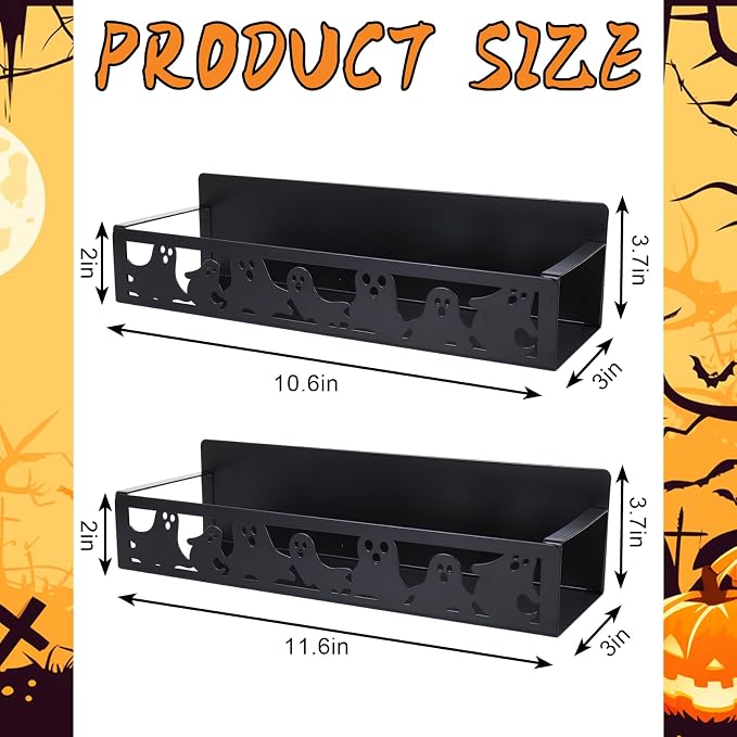 JarThenaAMCS 2Pcs Halloween Magnetic Spice Rack for Refrigerator Black Ghost Metal Basket Shelf Seasoning Storage Organizer Holder for Home Kitchen Fridge Decor Accessories
