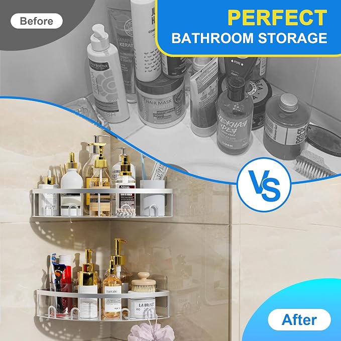 Corner Shower Caddy for Bathroom Storage,Silver,2 Pack | No Drilling Bathroom Shower Corner Shelves with Adhesive,Rustproof Shower Organizer