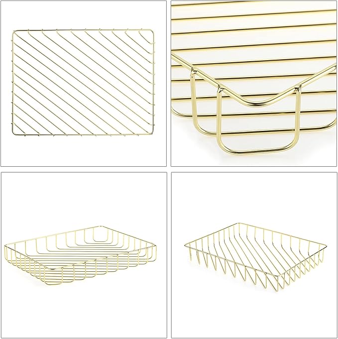 BTSKY Multipurpose A4 File Tray Wire Desk Tray Organizer Elegant Letter Size Desk Documents Trays Magazine Files Storage Basket Organizer Bin for Office Cosmetics Bathroom(Gold)