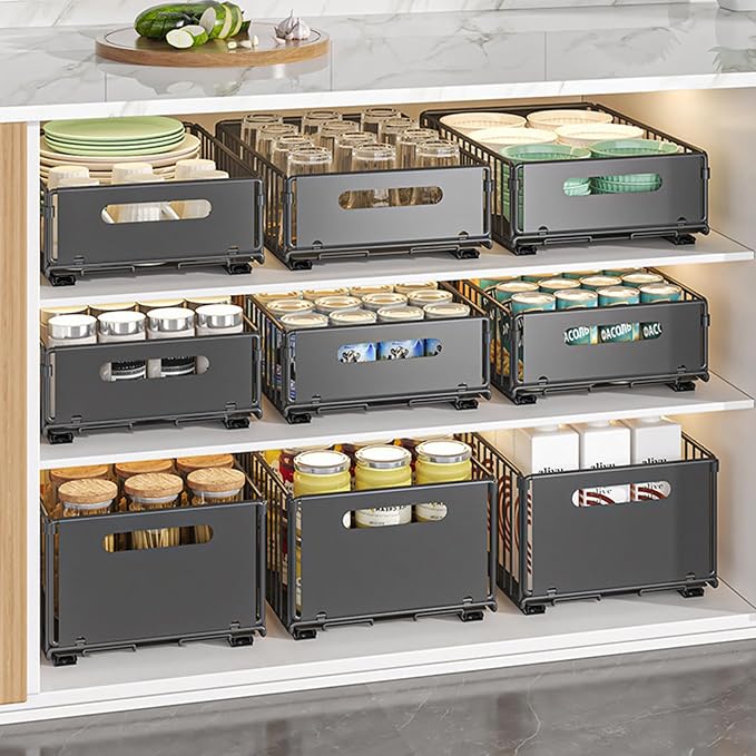 Pull-out Cabinet Organizer Storage Basket Large Capacity Strong Load-Bearing Easy Installation No Drill Slide-Out Drawers Storage Racks (2pc Large)